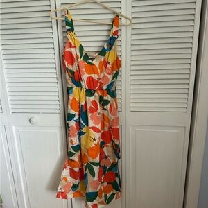 Vince Camuto Multicolor Floral Midi Dress - Orange, Yellow, Green, Blue, Pink